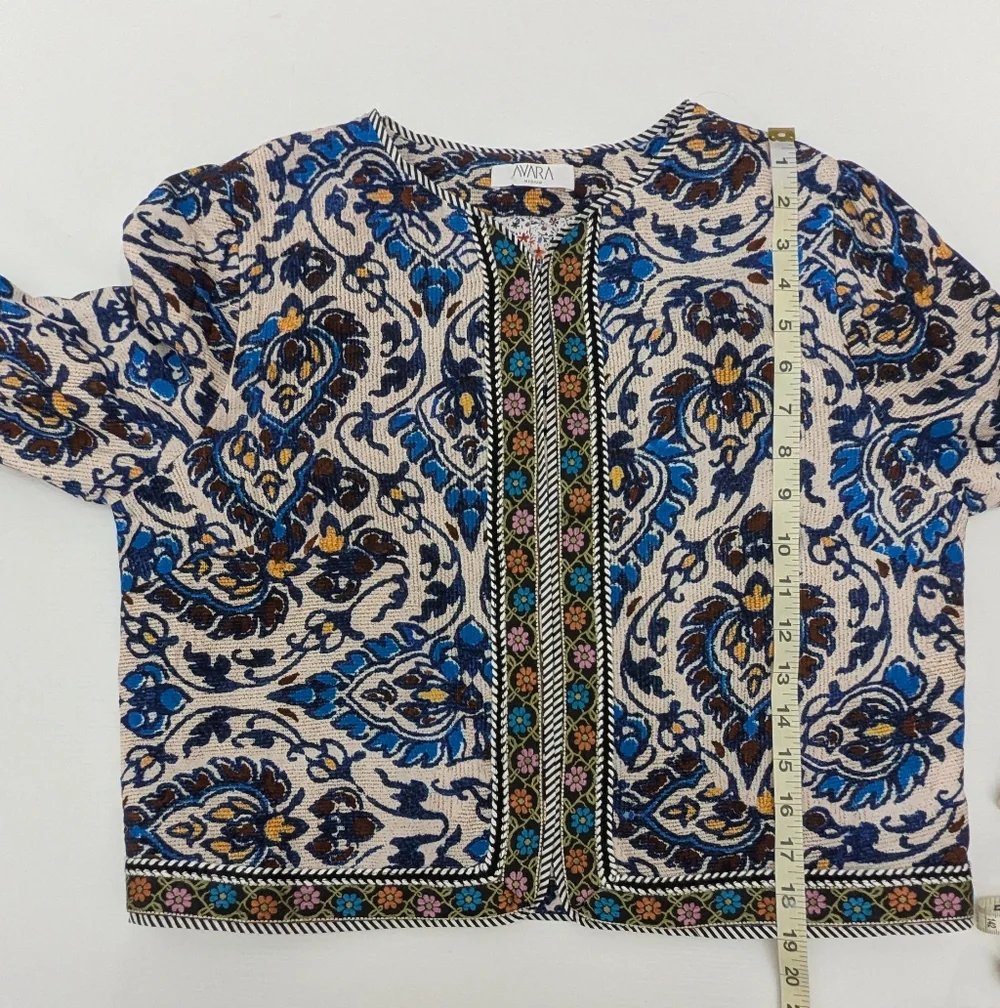 Avara Natasha Jacket Blue White Retro Inspired Cropped Snap Button Embroidery M - Picture 5 of 11